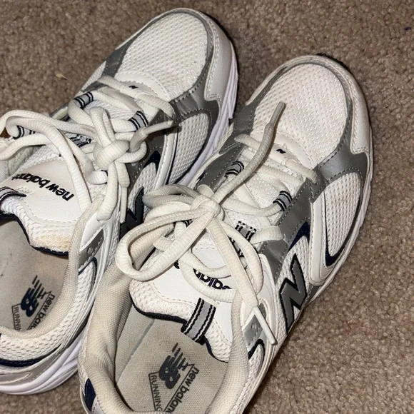 New Balance White, Navy & Gray Sneakers - Picture 3 of 4